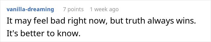 Comment text on a white background about truth and knowing, related to man finding out about secret family after ancestry test.