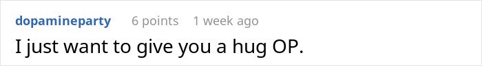 Comment on a forum post expressing empathy, with the user name dopamineparty visible.
