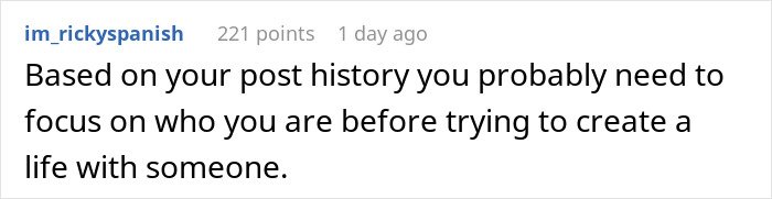 Screenshot of an online comment where a user advises focusing on oneself after a relationship betrayal and karma consequences.
