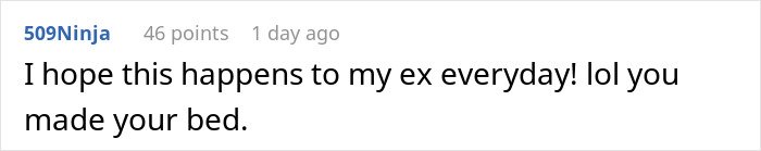 Comment on social media expressing hope that karma affects an ex after cheating on a partner.