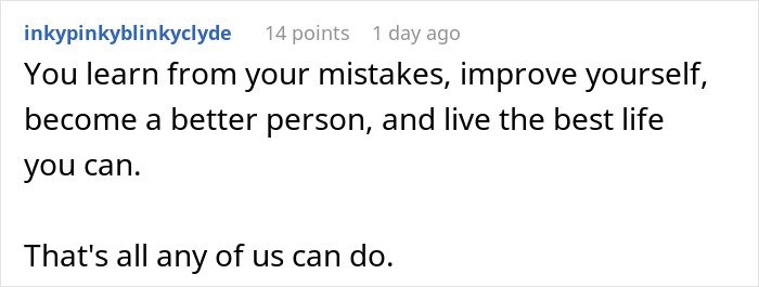 Text post on a social platform about learning from mistakes and personal growth after betrayal and karma consequences.