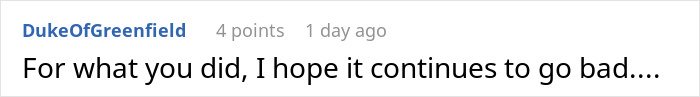 Screenshot of an online comment expressing hope for bad karma after a woman’s affair partner leaves her post-cheating.
