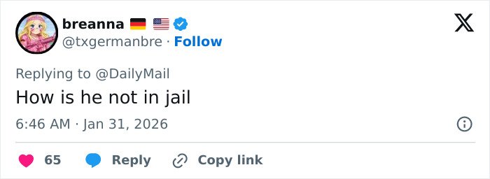 Screenshot of a tweet reacting to new disturbing images of Prince Andrew and emails related to Epstein, sparking outrage.
