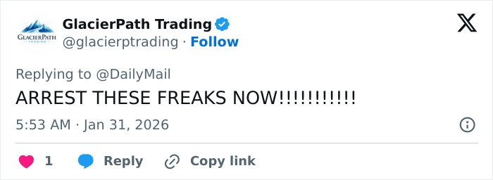 Screenshot of a tweet demanding arrest amid new disturbing images of Prince Andrew and emails to Epstein sparking outrage.