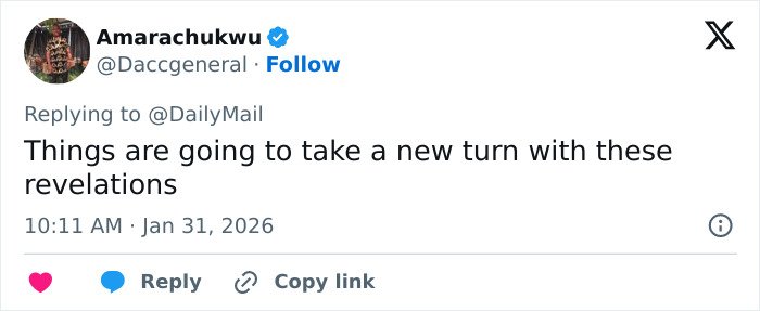 Tweet by Amarachukwu responding to DailyMail about new disturbing images of Prince Andrew and emails to Epstein sparking outrage.