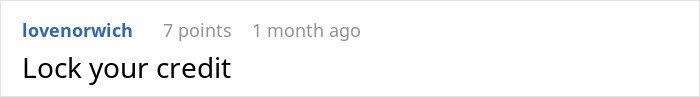 Comment saying Lock your credit on a social media platform, related to financial problems and SAHM wife dispute.