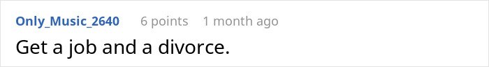 Comment on social media blaming SAHM wife for financial problems and telling her to get a job, leading to divorce.