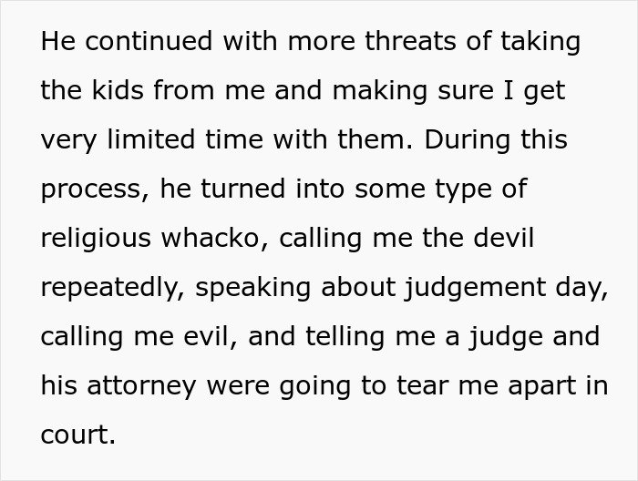 Text excerpt describing financial and legal conflict between a SAHM wife and husband leading to divorce.