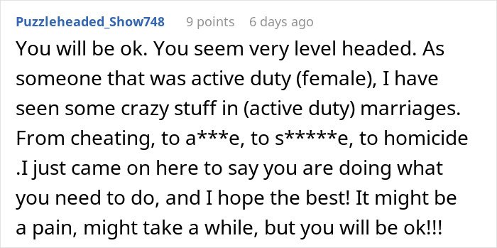 Reddit comment offering support to a stay-at-home mom facing financial problems and marital challenges.