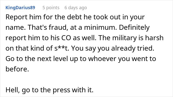 Comment advising to report husband for fraud and financial problems faced by a stay-at-home mom seeking divorce.
