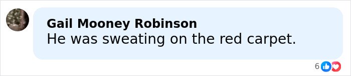 Comment reading He was sweating on the red carpet in response to Nick Jonas walking out of Golden Globes 2026 viral video.