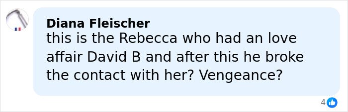 Comment from Diana Fleischer questioning Rebecca's past affair with David Beckham and possible broken contact, related to family rift.