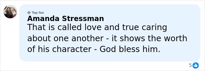 Facebook comment from Amanda Stressman praising Jay Leno’s character and love while his wife struggles with dementia.