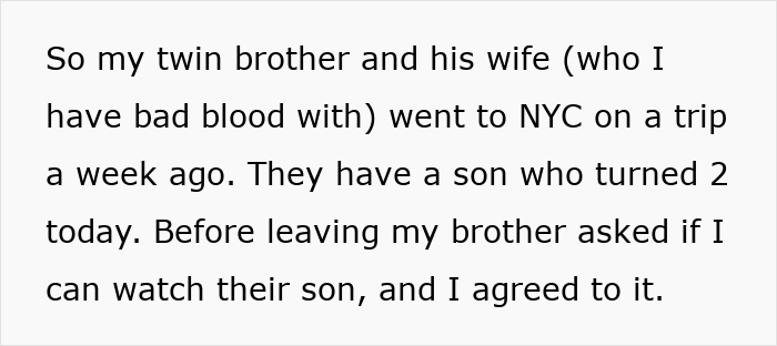 Text describing a mom of 6 feeling stressed and overwhelmed while babysitting her brother’s son after he blocks her number.