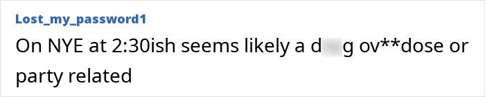 Text message discussing mysterious circumstances around an event, hinting at o******e or party-related cause.