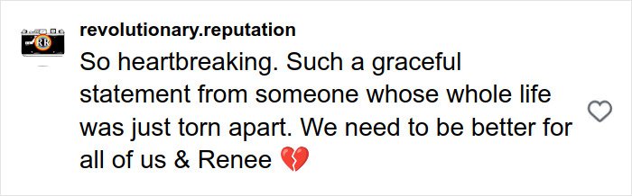 Social media comment expressing heartbreak and support for Renee Good’s wife after fatal ICE incident that shook the community.