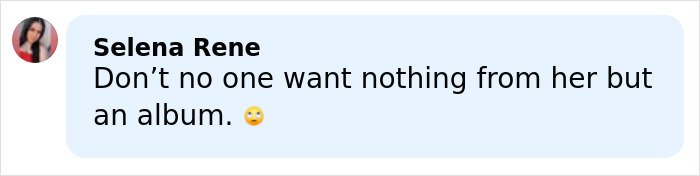 Social comment about Rihanna distorted lingerie photos saying no one wants anything from her but an album, uneasy emoji