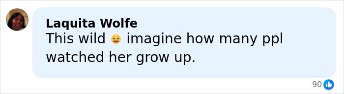 Comment from Laquita Wolfe expressing surprise about how many people watched the teen influencer grow up, on a social media app.