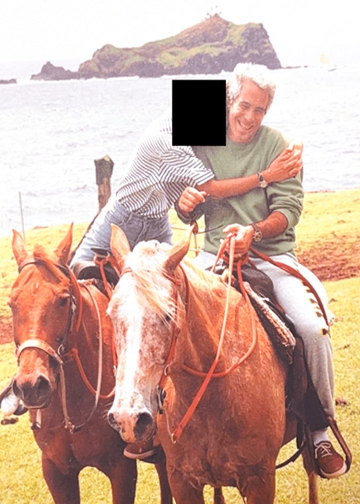 Man smiling while riding a horse outdoors near water, related to Michael Jackson’s chilling thoughts on children and Epstein files.