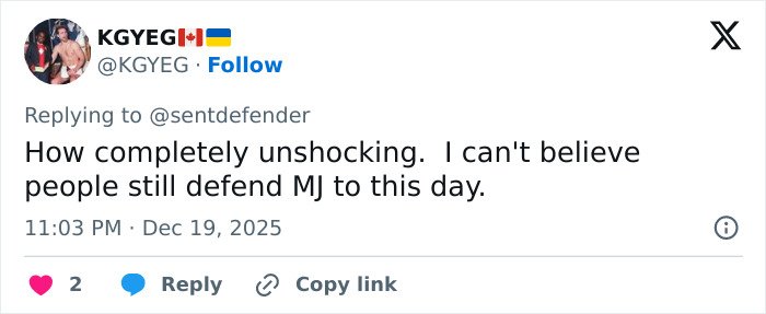 Screenshot of a social media reply discussing Michael Jackson’s chilling thoughts on children amid Epstein files mentions.
