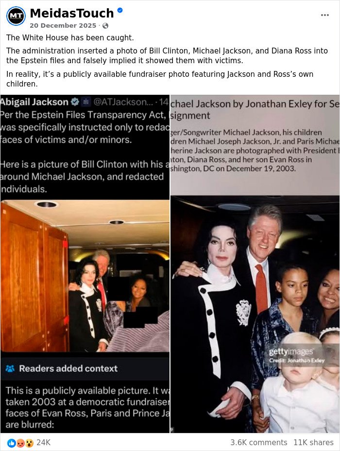 Photo of Michael Jackson with Bill Clinton and children, related to Epstein files and Michael Jackson’s chilling thoughts on children.