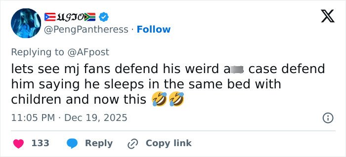 Screenshot of a tweet discussing Michael Jackson’s controversial views on children linked to secret tapes and Epstein files.