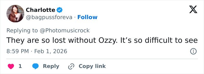 Tweet from Charlotte expressing concern over the Osbournes' drastic weight loss months after Ozzy's passing.