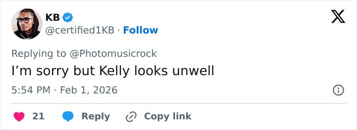 Tweet expressing concern over the Osbournes' drastic weight loss months after Ozzy's passing at a Pre-Grammy Gala.