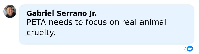 Facebook comment by Gabriel Serrano Jr. criticizing animal cruelty in response to Sabrina Carpenter Grammys performance backlash.