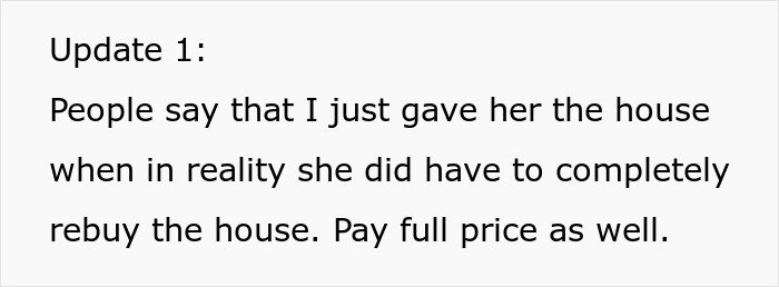 Text update about a woman involved in inheritance conflict over a house with her late husband's daughter.