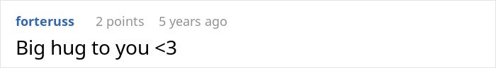 Screenshot of an online comment saying Big hug to you with a heart symbol on a white background.