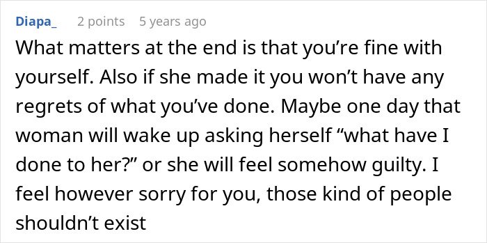 Screenshot of an online comment discussing a woman going crazy over inheritance and trying to ruin her late husband&rsquo;s daughter.