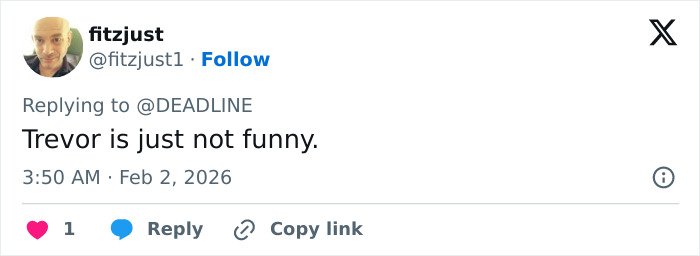 A tweet with text discussing Trevor's humor, related to body language expert decoding Justin Bieber's tense behavior.