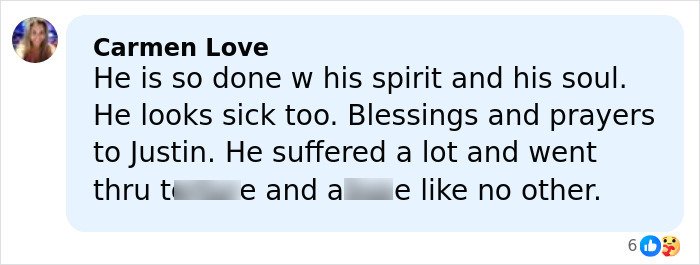 Alt text: Comment expressing concern about Justin Bieber’s behavior, highlighting emotional and physical struggles during tense moment