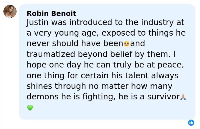 Comment discussing Justin Bieber’s behavior and resilience analyzed by a body language expert during a tense interview.