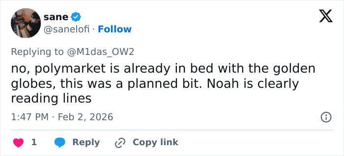 Tweet discussing Trevor Noah's bizarre Grammys statement, mentioning scripted lines and planned performance theories.