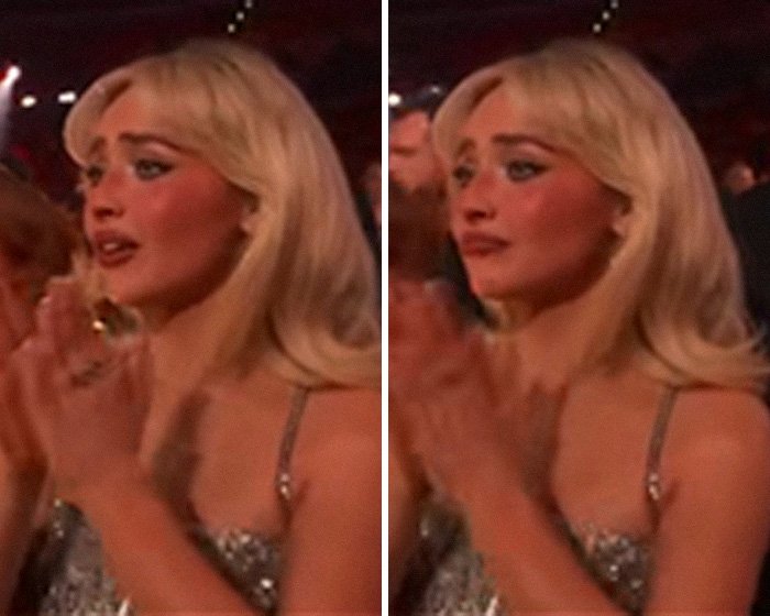 Sabrina Carpenter's raw reaction at Grammy Awards, showing emotional response after multiple Grammy losses.