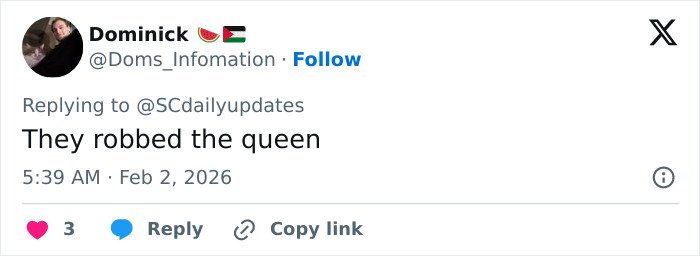 Tweet from user Dominick reacting emotionally to Sabrina Carpenter&rsquo;s raw reaction after losing six Grammy Awards.
