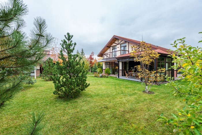 Modern house with large garden and living hedge, neighbors trying to force woman to trim property boundary plants.