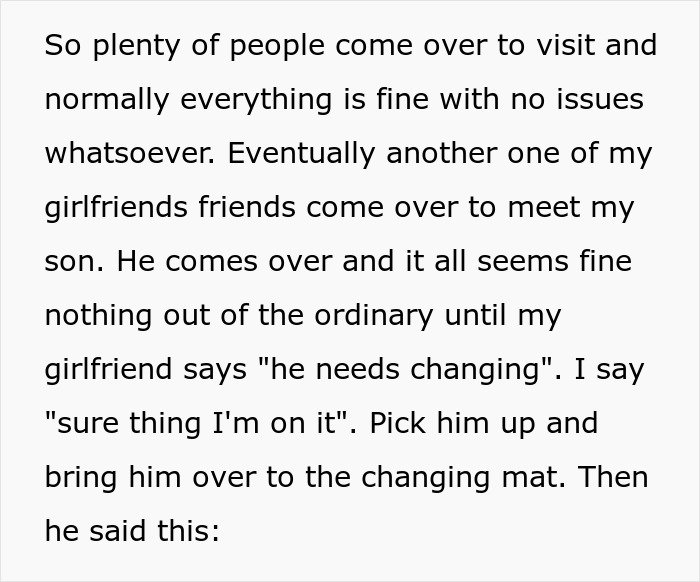 Excerpt of text describing a mom laughing off a creepy comment while a dad protects his baby, referencing autism.