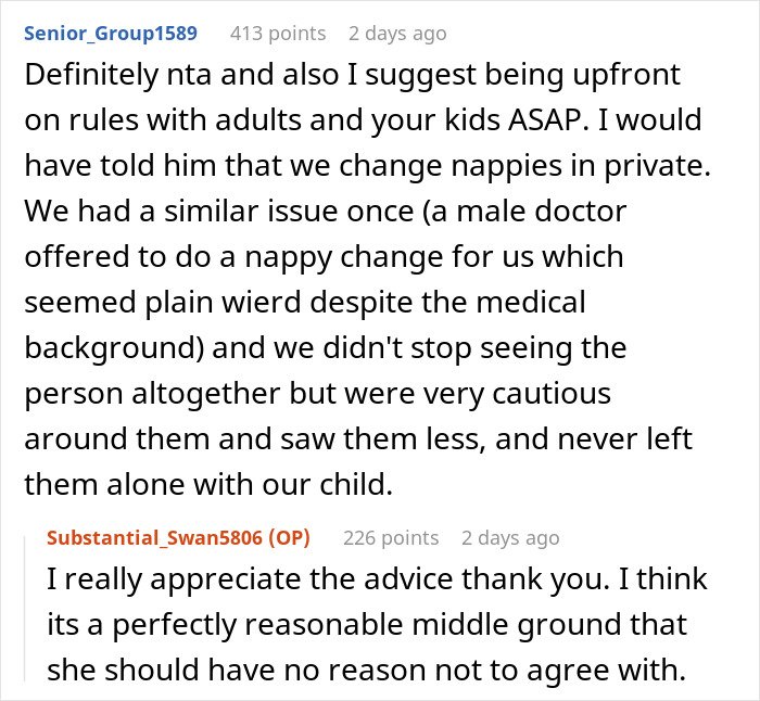 Online discussion about parenting, autism, and setting boundaries to protect a baby from uncomfortable situations.