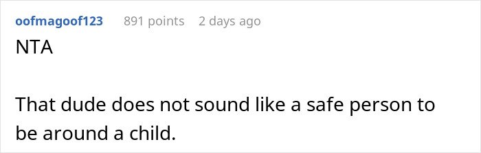 Screenshot of an online comment discussing concerns about a creepy friend and a dad protecting his baby.