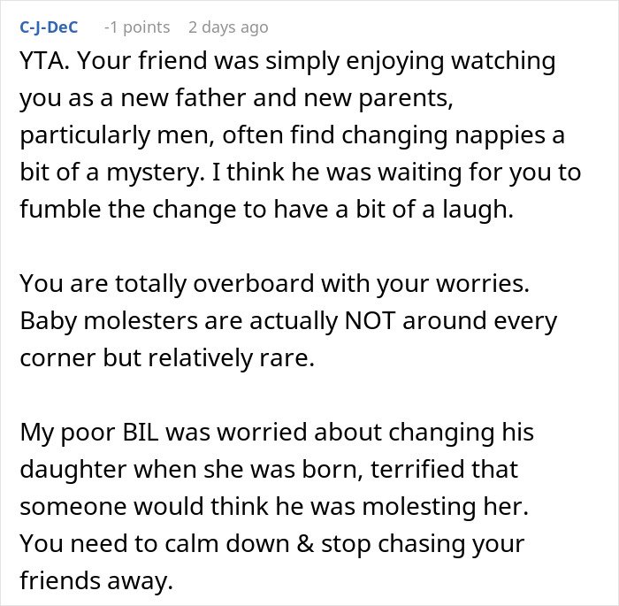 Comment discussing a dad’s concerns about creepy behavior near his baby, involving autism-related worries.