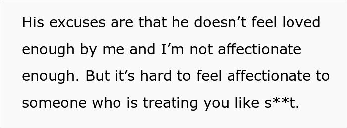 Text excerpt showing a woman’s struggles with her husband who keeps leaving and coming back, feeling unloved and unappreciated.