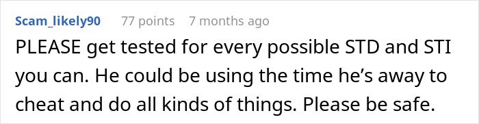 Comment discussing the struggles of a woman with a husband who keeps leaving and coming back, receiving a reality check.