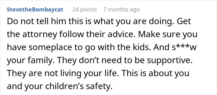 Comment advising a woman dealing with a husband who leaves and returns, emphasizing children’s safety and legal advice.