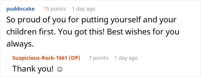 Reddit user sharing support and encouragement with a woman struggling with a husband who keeps leaving and coming back.