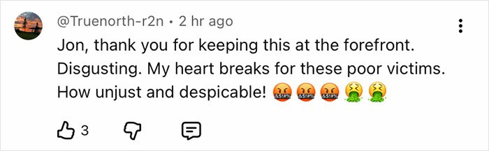 Screenshot of a social media comment reacting to Jon Stewart breaking silence after his name appears in Epstein files.