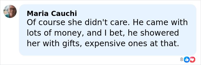 Comment by Maria Cauchi discussing Melania’s view on the age gap and gifts when dating Donald Trump.