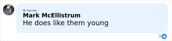 Comment from Mark McEllistrum about age gap when Melania first started dating Donald Trump in a social media post.